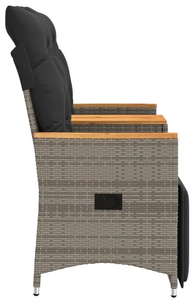Sofá de jardim reclinável 2 lugares com mesa vime PE cinzento