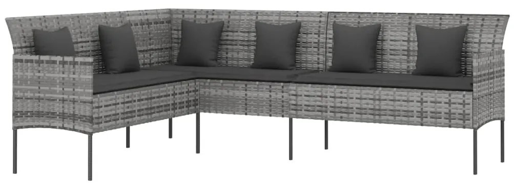 6 pcs conjunto de jantar p/ jardim c/ almofadões vime PE cinza