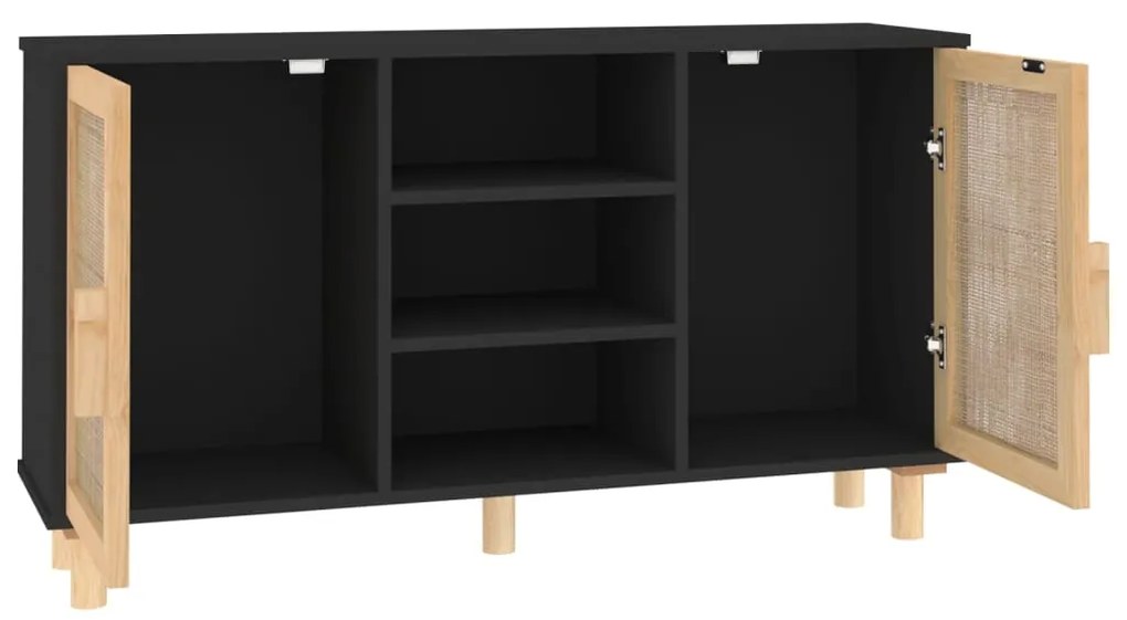 Aparador 105x30x60 cm pinho maciço/vime natural preto