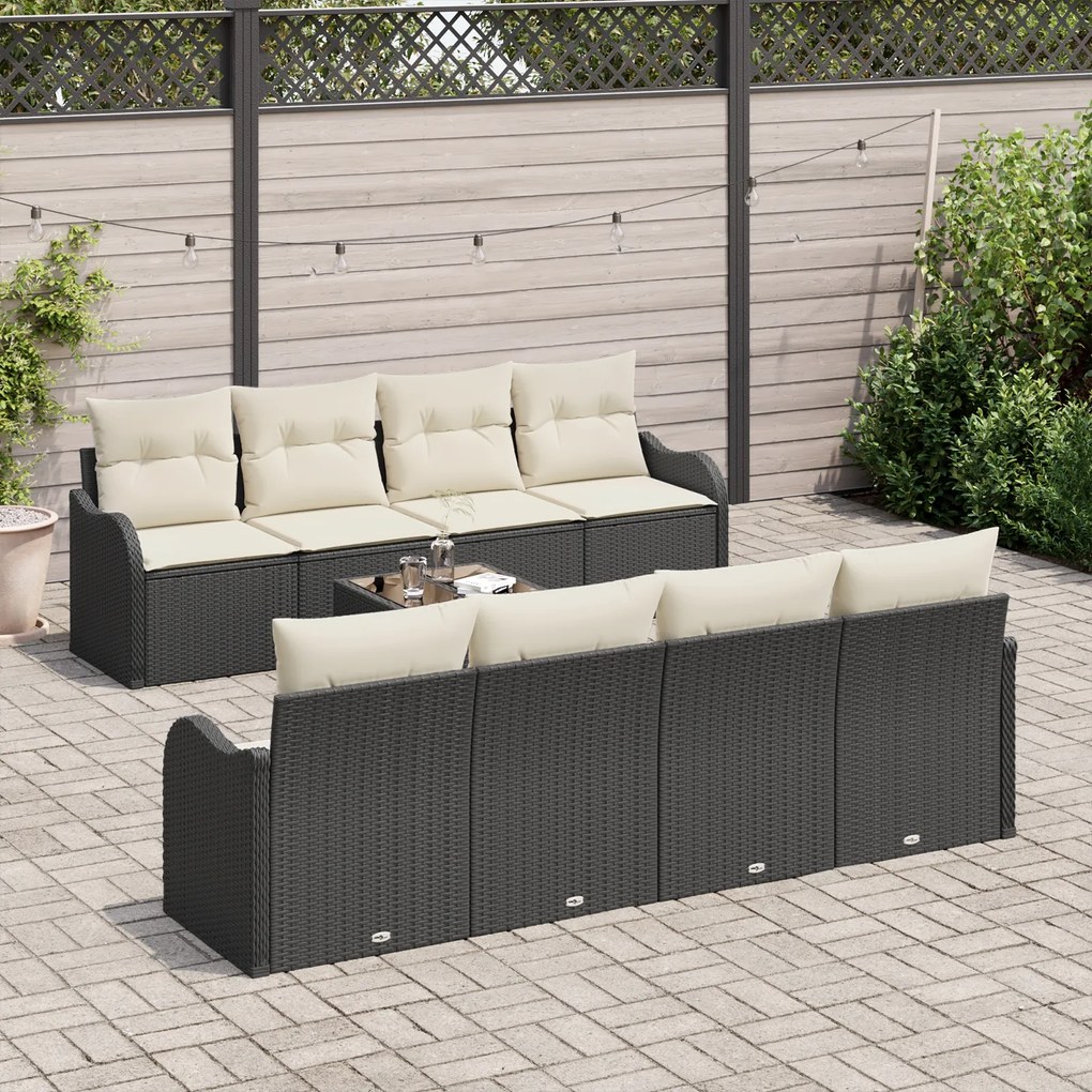 Conjunto de Sofás de Jardim vidaXL 9 Peças com Almofadas Preto Rattan