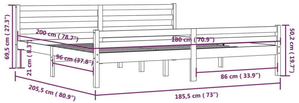 Estrutura de cama super king pinho maciço 180x200 cm branco