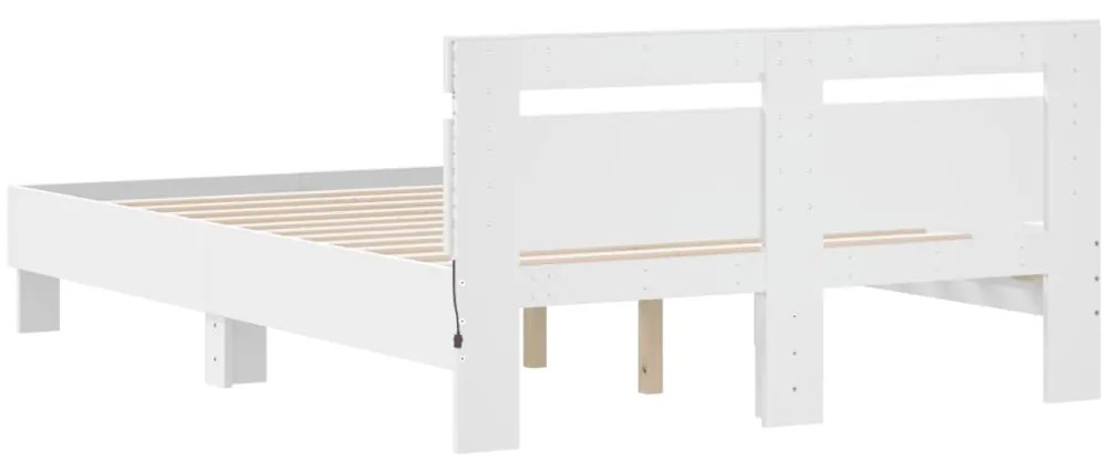 Estrutura de cama com cabeceira e luzes LED 135x190 cm branco