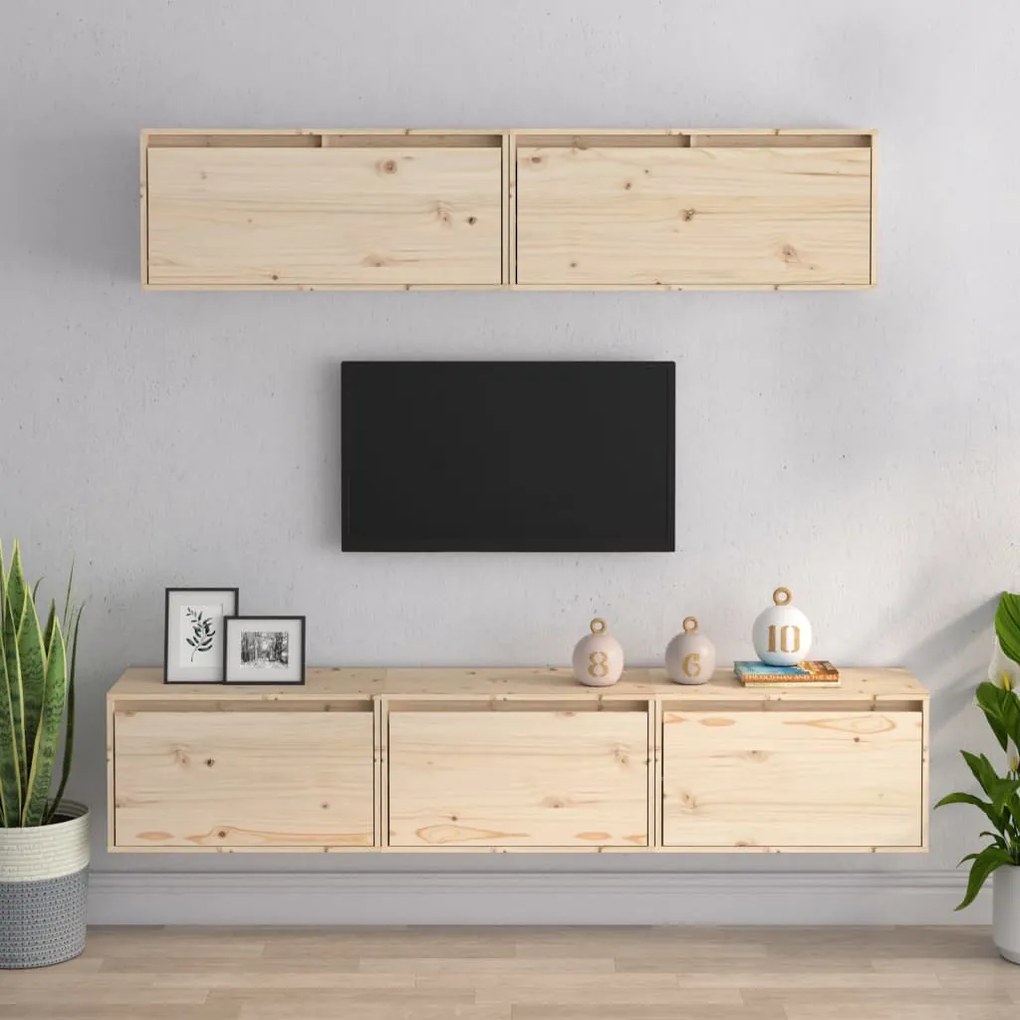 Conjunto de armário de TV 5 pcs madeira de pinho maciça