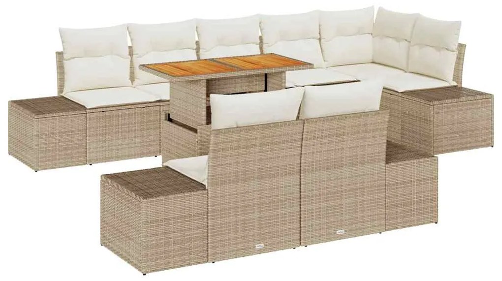 Conjunto de Jantar para Jardim com 9 Peças e Almofadas Bege em Rattan