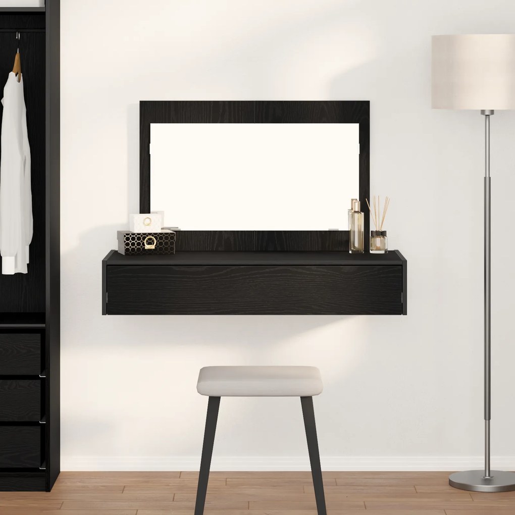 vidaXL Mesa de Maquiagem de Parede em Carvalho Preto, 100x40x70 cm