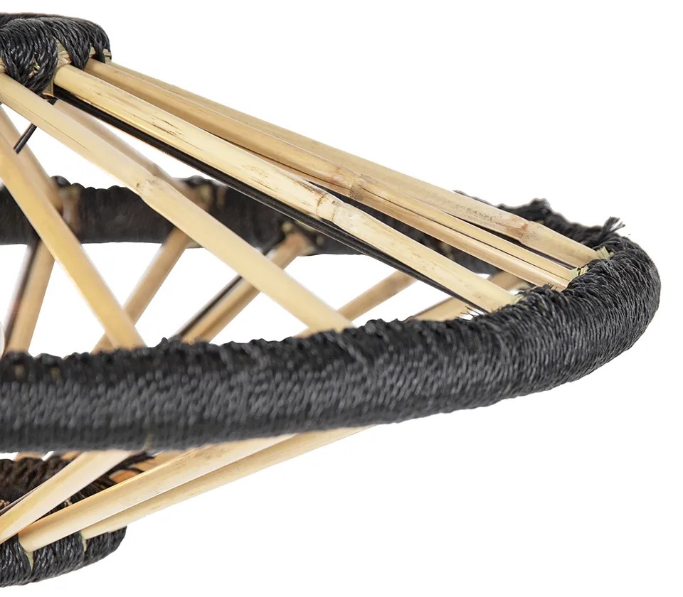 Candeeiro de suspensão oriental em bambu com preto 60 cm - Evalin Oriental