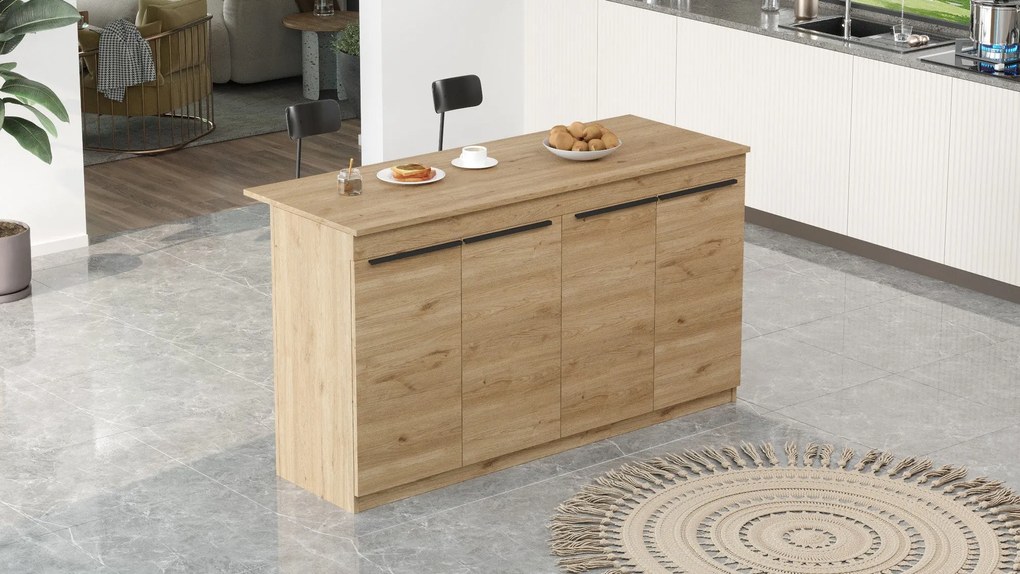 Ilha de Cozinha "Orren" - 160x90x60 cm - Carvalho - Design Moderno