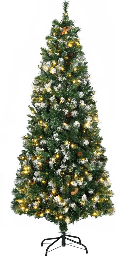 Árvore de Natal artificial iluminada com 703 ramos, 250 LED, 30 pinhas, base dobrável, altura 180 cm, Ø 80 cm, verde