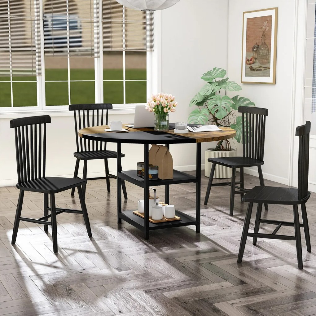 Mesa de jantar ou cozinha 119 cm para 4-6 pessoas de madeira (CADEIRAS NÃO INCLUIDAS) de com design bicolor 2 prateleiras de armazenamento e pernas pr