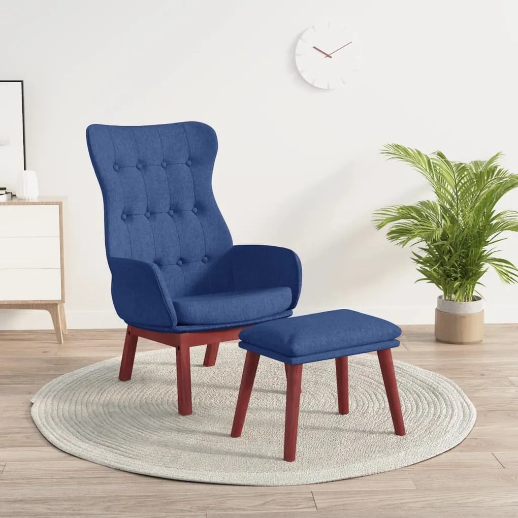 vidaXL Cadeira de descanso com banco p/ pés tecido azul