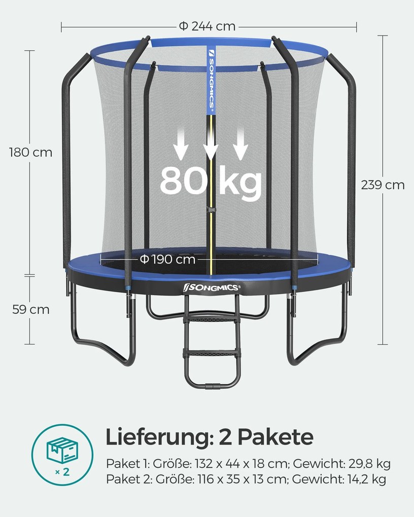 Trampolim Ø 244 cm com rede de segurança Preto-azul