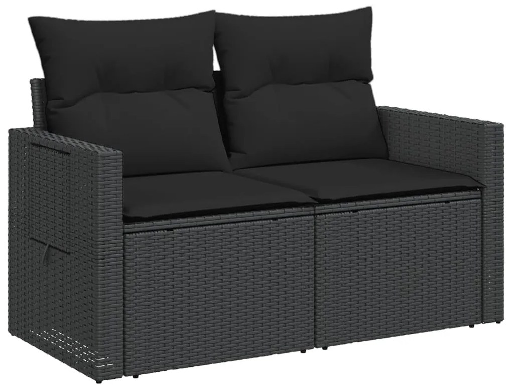 Sofá de jardim com almofadões 2 lugares vime PE preto