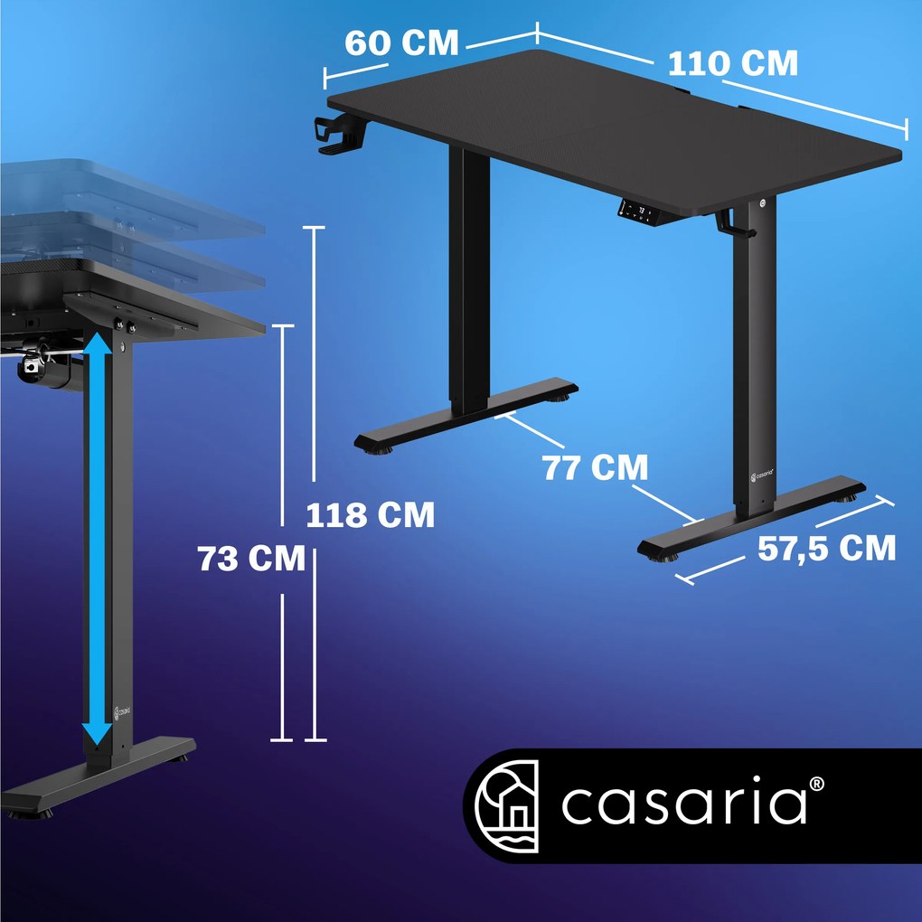 Secretária eléctrica regulável em altura 110x60x73-118cm preta