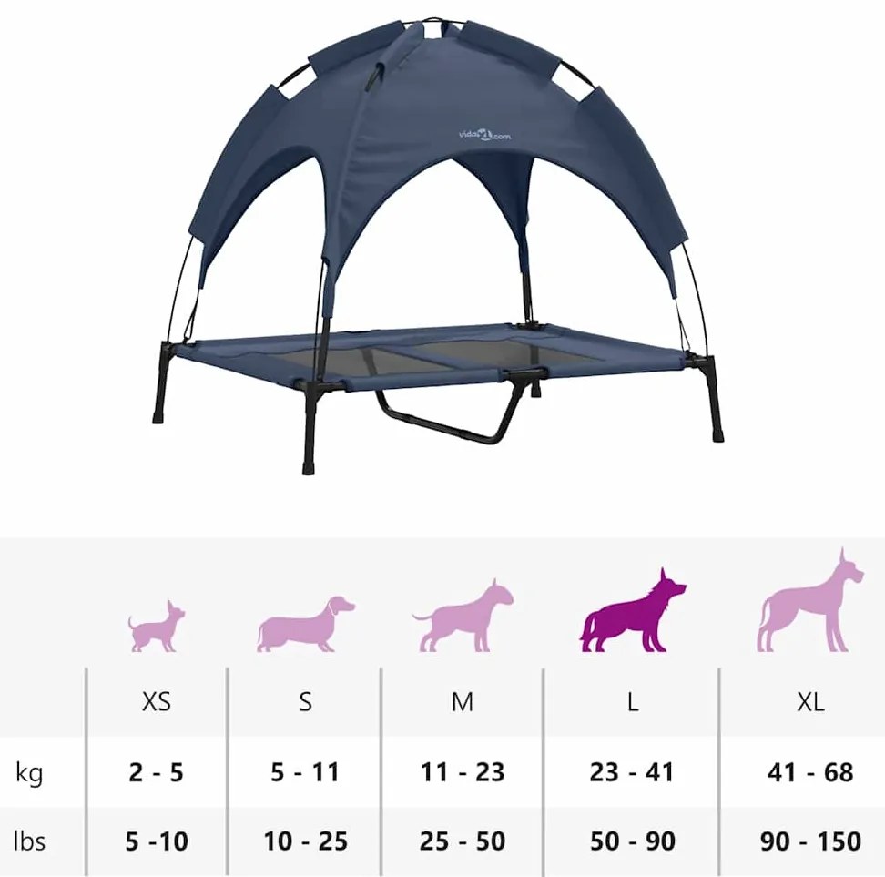 Cama Elevada para Cães com Teto Removível Azul-marinho L Aço