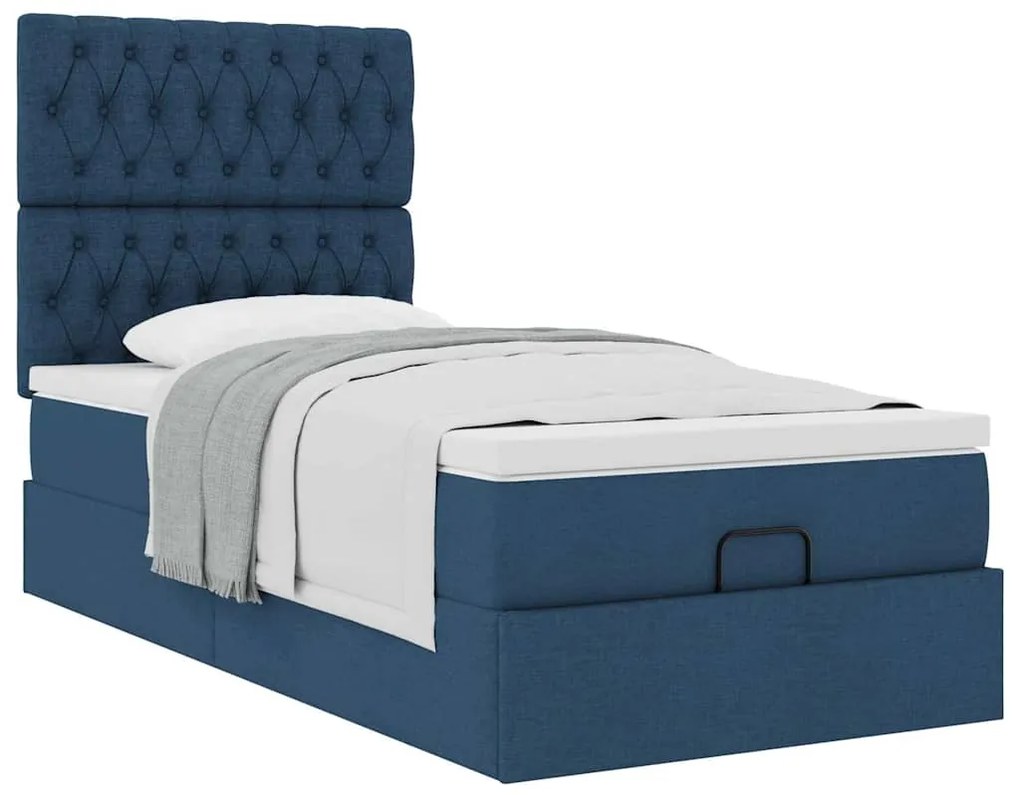 Cama otomana com colchão 100x200 cm tecido azul