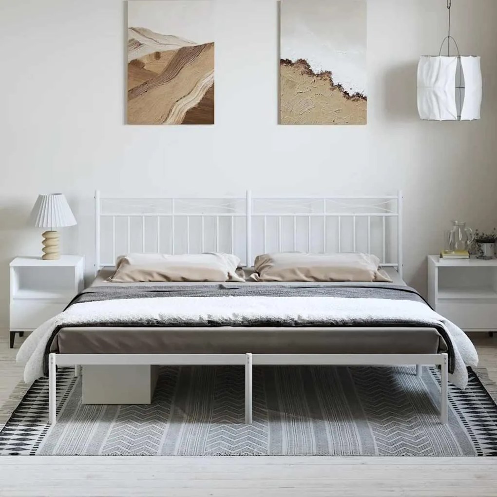 Estrutura de cama com cabeceira 193x203 cm metal branco