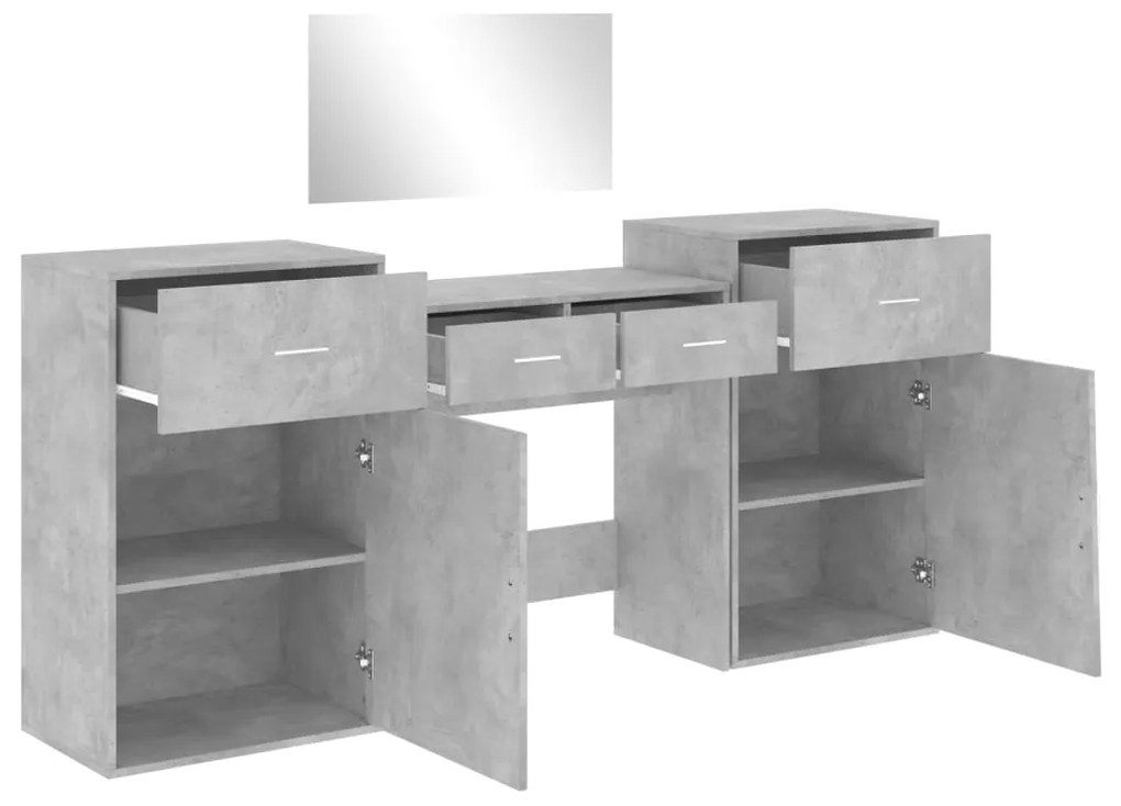 Conj. de toucador 4 pcs derivados de madeira cinzento cimento