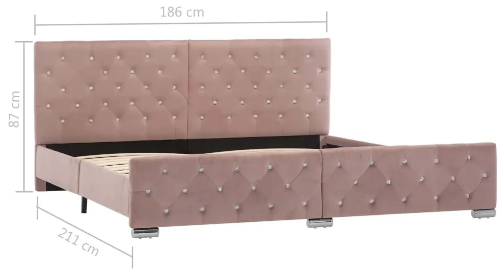 Estrutura de cama 180x200 cm veludo rosa