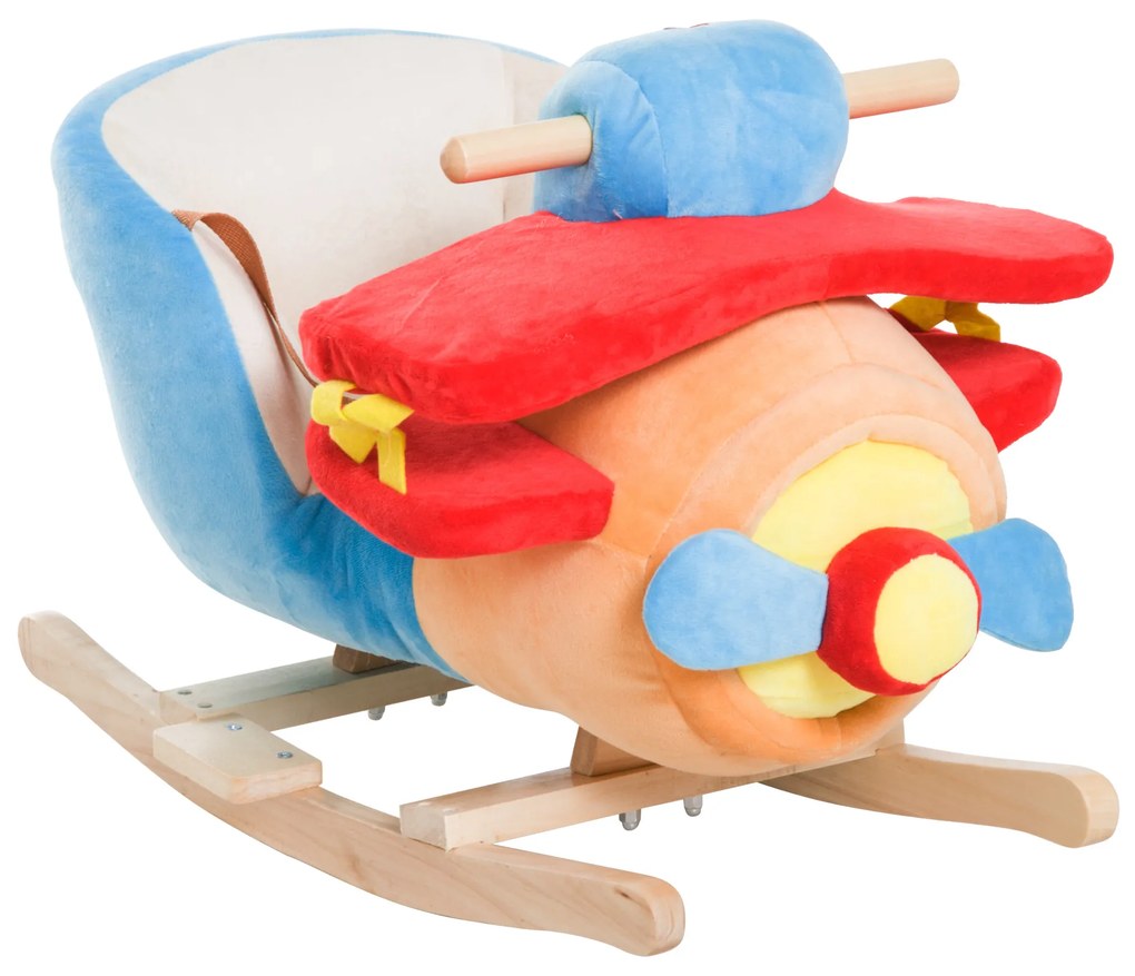 HOMCOM Cavalo de Balanço para Crianças +18 Meses Avião de Pelúcia com Música e Cinto de Segurança Cavalo Infantil 60x33x45 cm Multicolorido
