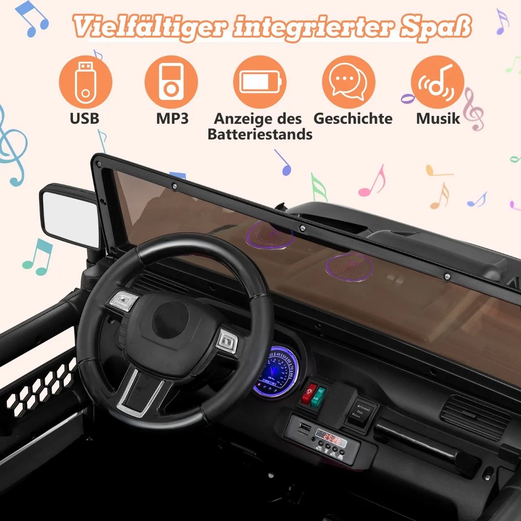 Carro infantil 12V com 2 motores e MP3 e música 104 x 63,5 x 45,5 cm branco
