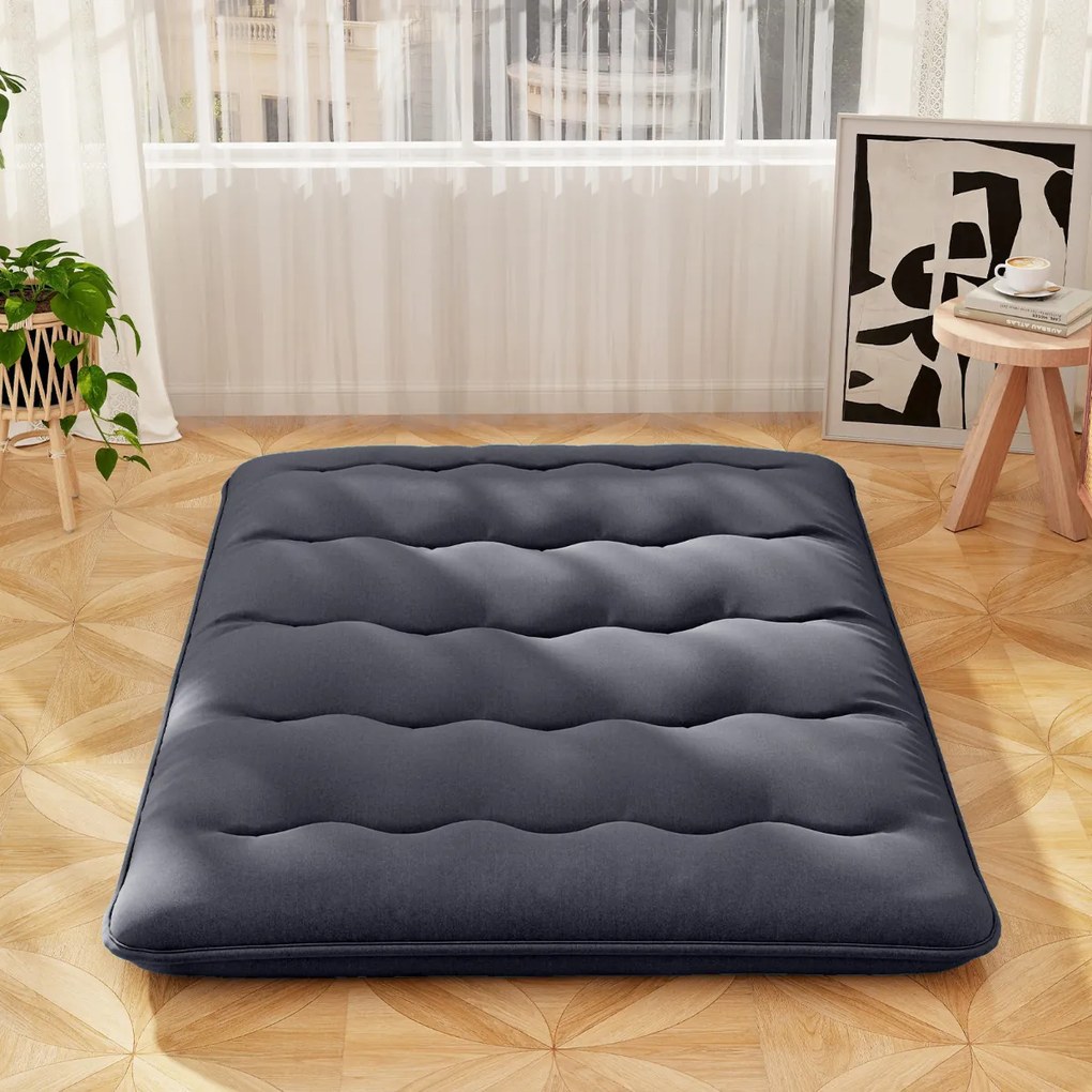 Colchão enrolável para o chão com capa lavável com bolsa de transporte 200 x 140 x 10 cm - preto