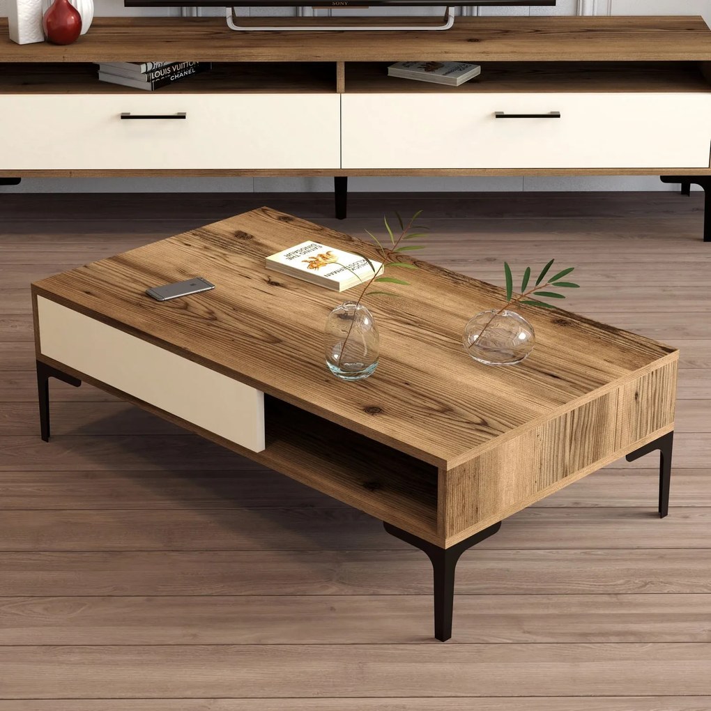 Mesa de Centro Istanbul – Nogueira Cream – 105 cm x 32,6 cm x 60 cm