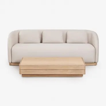 Conjunto De Sala Com Sofá De 3 Lugares E Mesa De Centro Retangular 130x75 Cm Em Madeira De Acácia Verona Marrom Acácia Claro - Sklum
