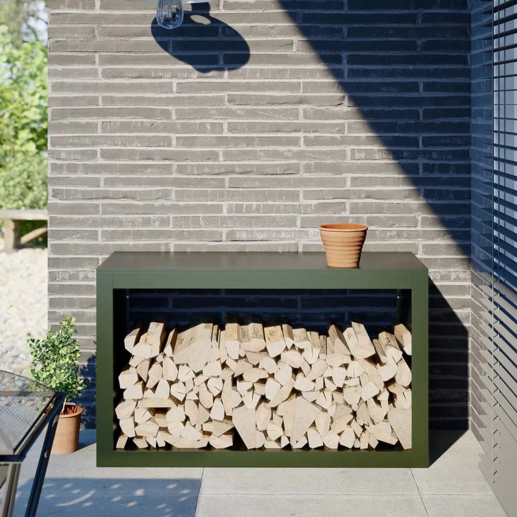 vidaXL Suporte para lenha 100x40x60 cm aço verde