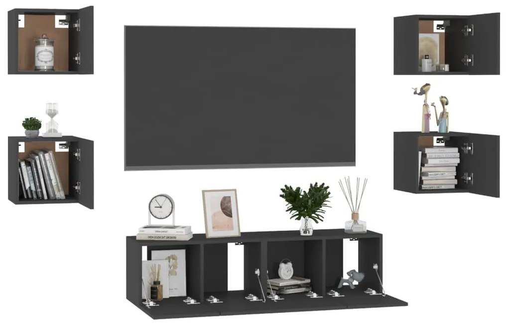 Conjunto de 6 Móveis de Parede de TV Funchal S - Preto - Design Modern