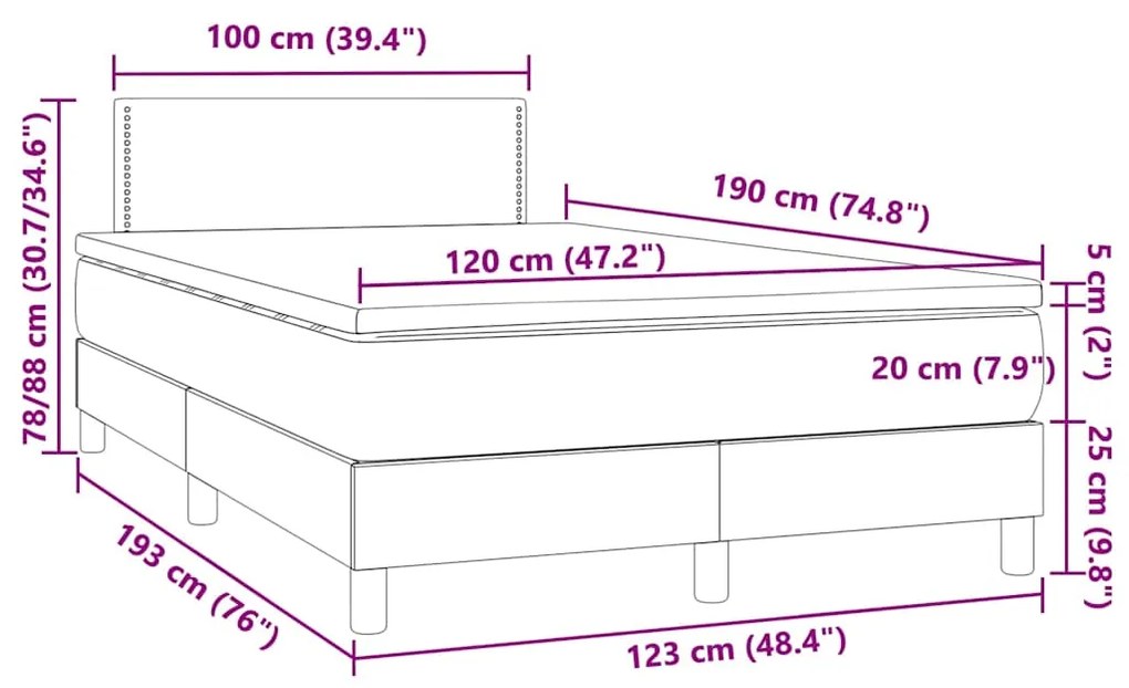 Cama box spring c/ colchão luzes e LED 120x190 cm veludo rosa