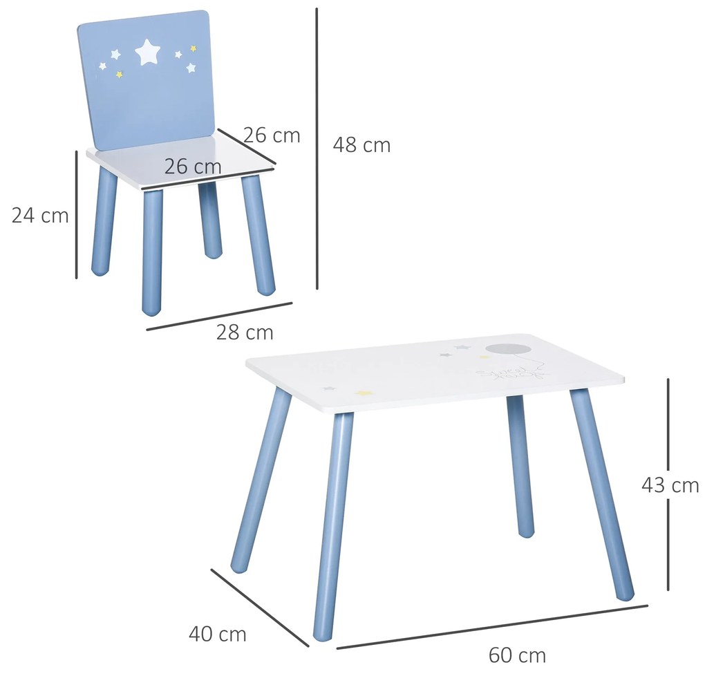 HOMCOM Conjunto de Mesa Infantil e 2 Cadeiras de Madeira Mesa com Cade