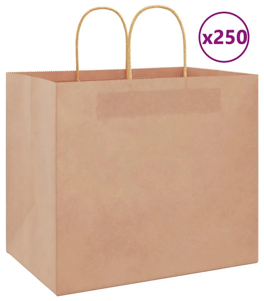 vidaXL Sacos de papel 250 unid com alças castanho 32x22x28 cm