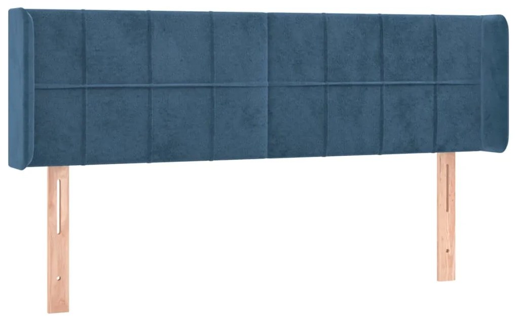 Cabeceira cama c/ luzes LED veludo 147x16x78/88 cm azul-escuro