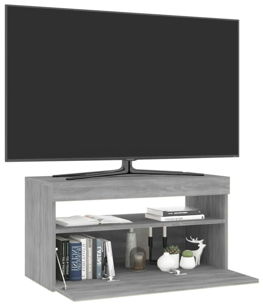 Móvel de TV com luzes LED 75x35x40 cm cinzento sonoma