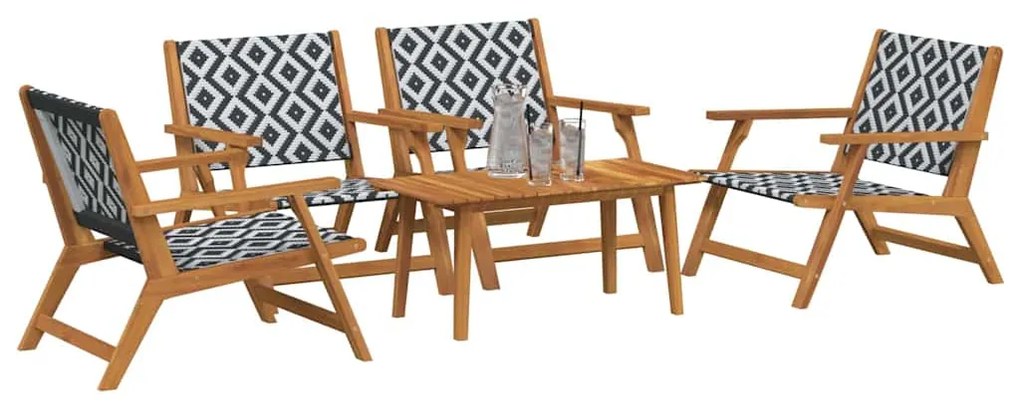 Conjunto de Cadeiras de Jardim com Mesa - 5 Peças, Preto e Branco, Mad