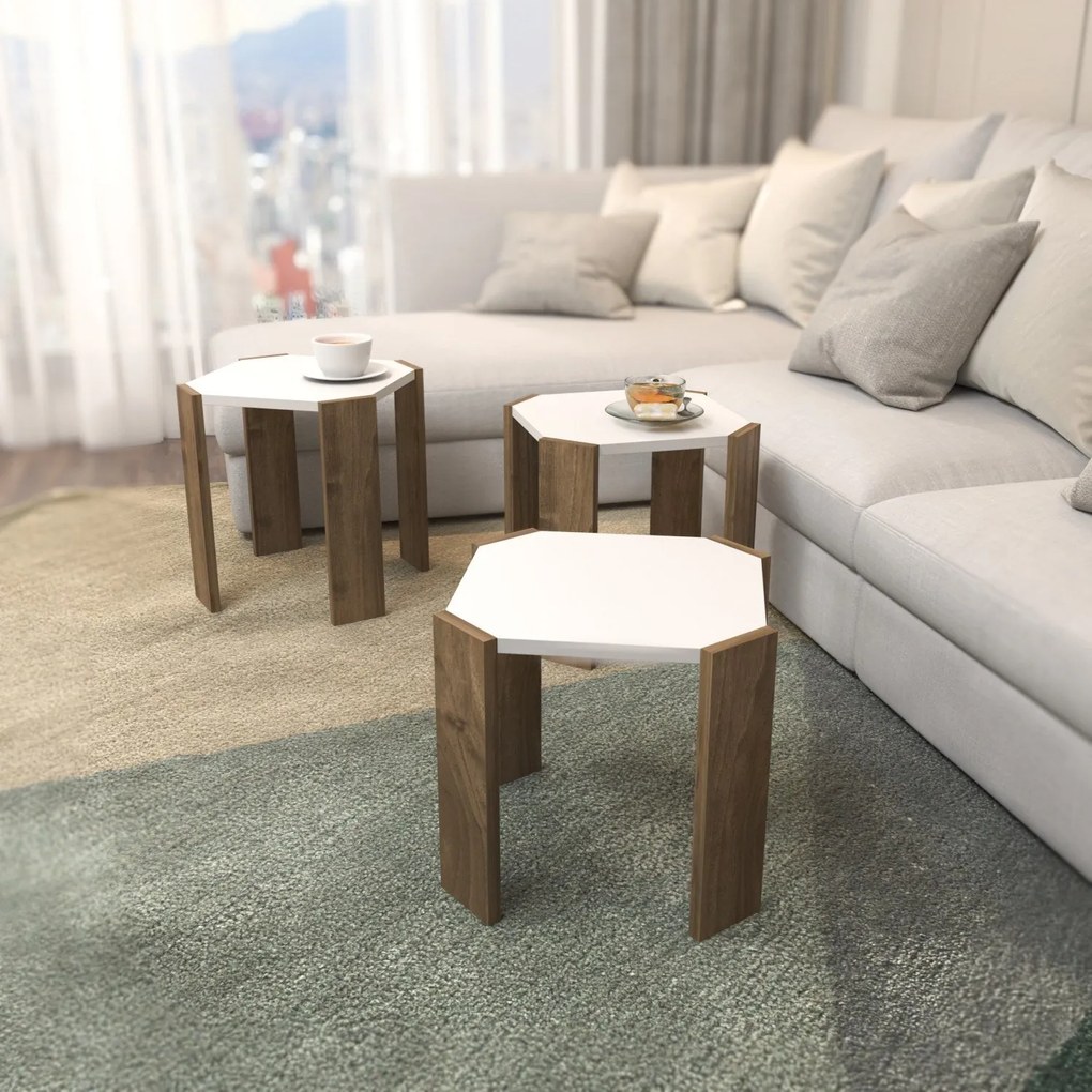 Mesa de Centro Lori – Branco/Nogueira – 44,5 x 41 x 44,5 cm
