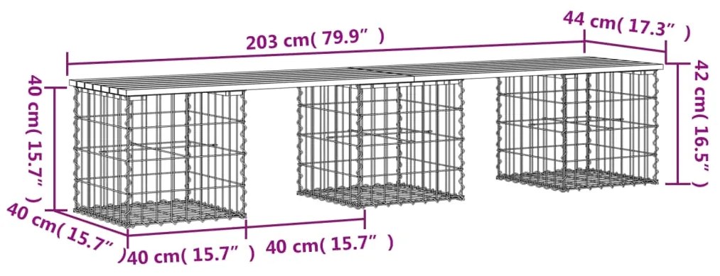 Banco de jardim c/ design gabião 203x44x42 cm pinho maciço