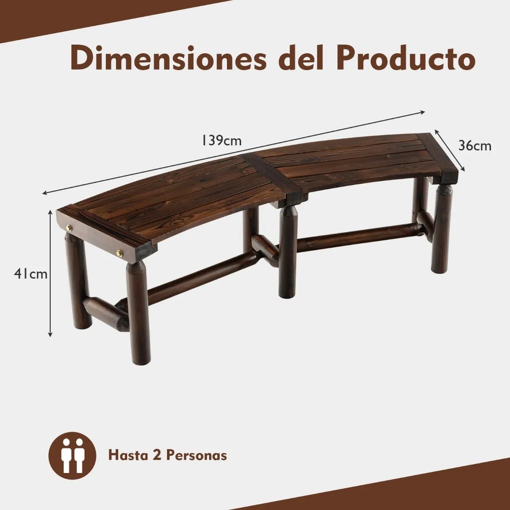 Banco de jardim exterior para 2 pessoas de madeira rústica para 2 pessoas Capacidade de carga 325 kg 139 x 36 x 41 cm Castanho