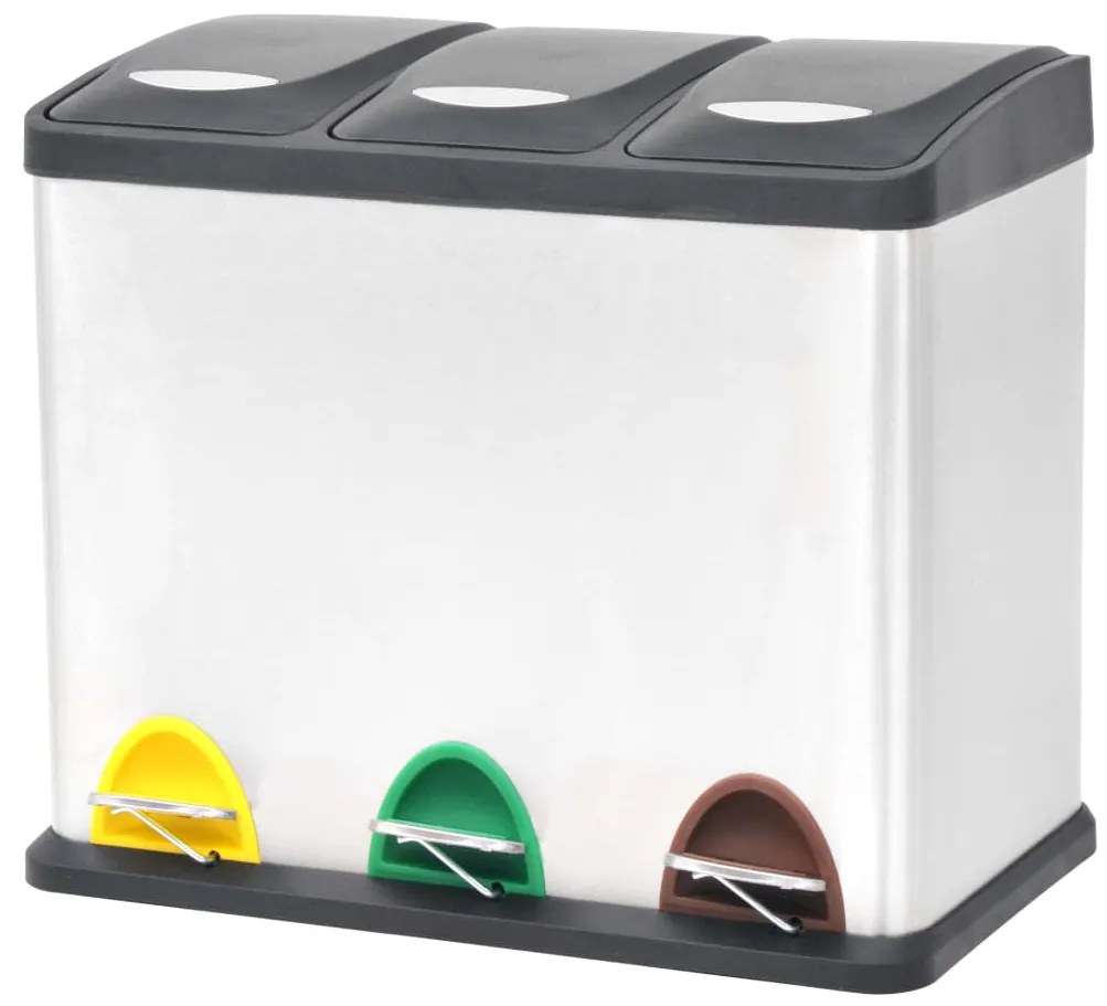 50601 vidaXL Caixote do lixo para reciclagem com pedais 24 L aço inoxidável
