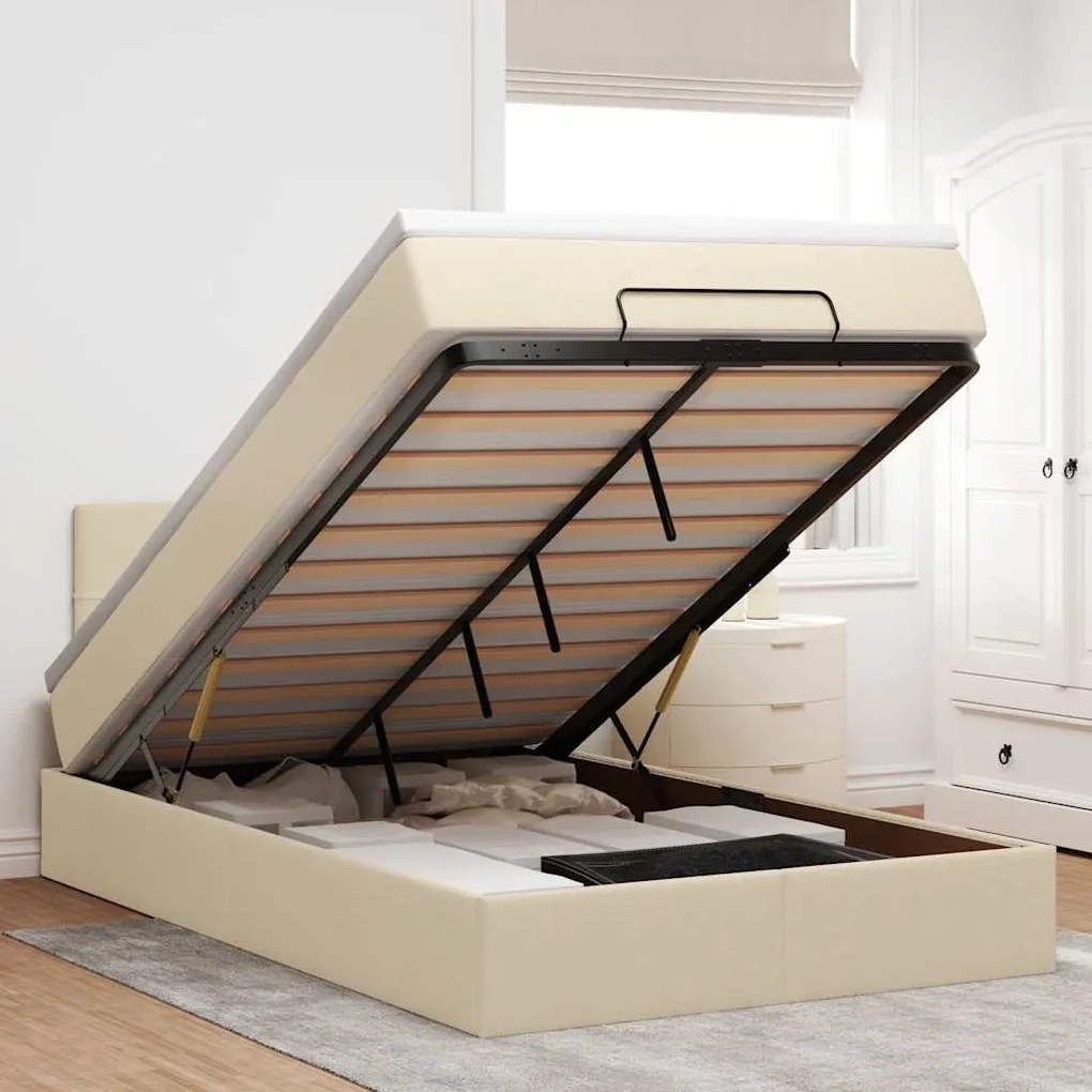 vidaXL Estrutura de cama otomana com colchão 120x190 cm tecido creme
