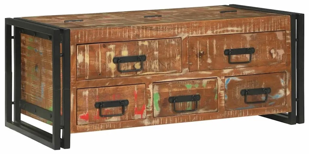 vidaXL Mesa de centro com gaveta Multicolor Madeira Reforçada Sólida