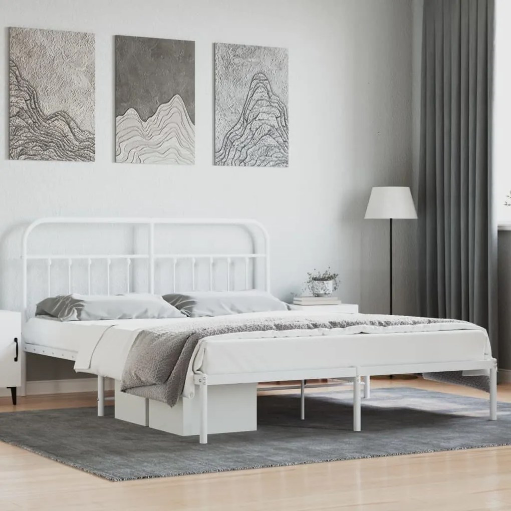 Estrutura de cama com cabeceira 180x200 cm metal branco