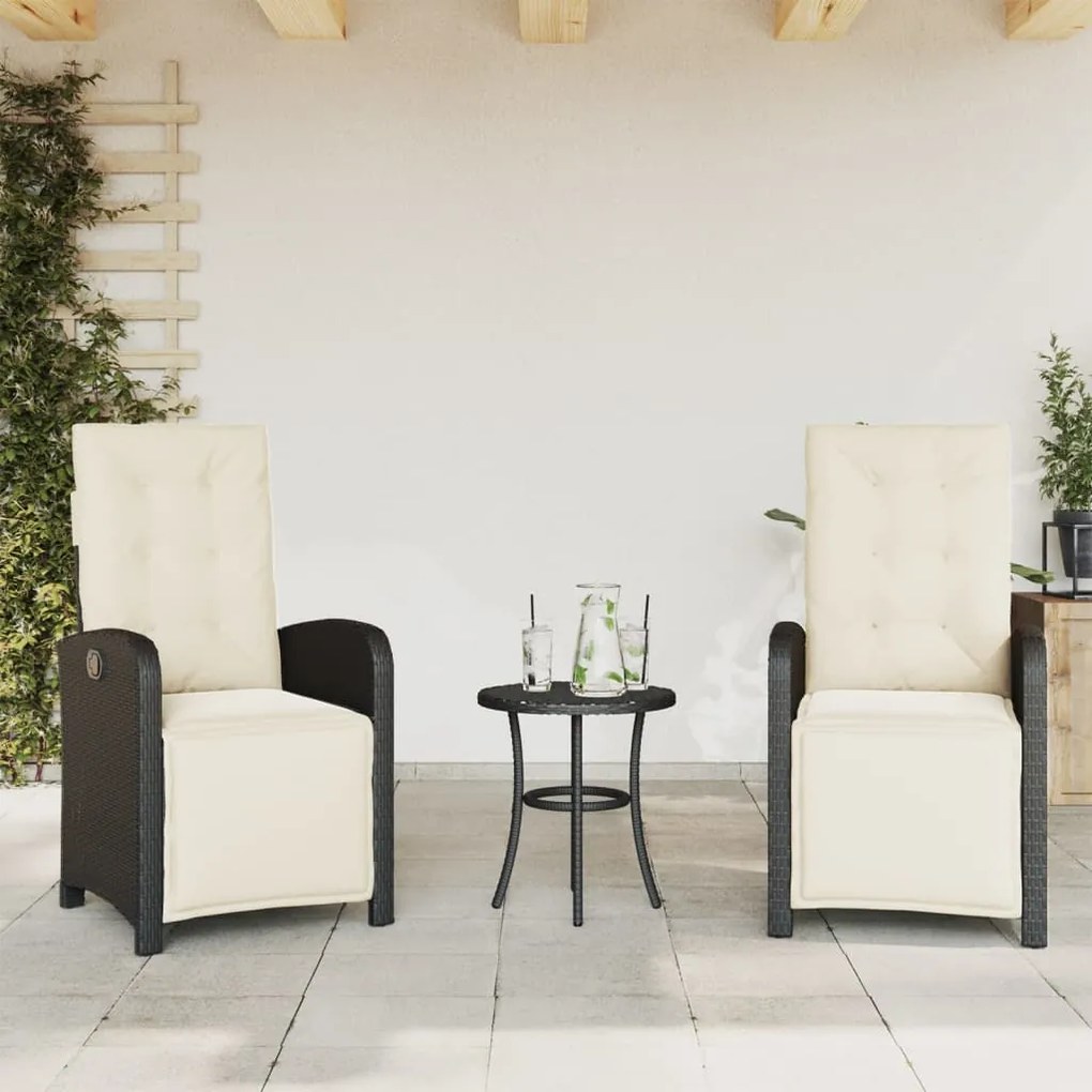 vidaXL Cadeiras jardim reclináveis 2 pcs c/ apoio de pés vime PE preto