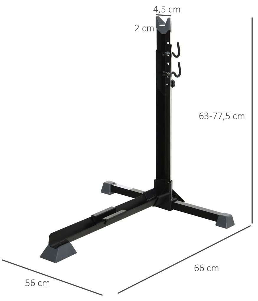 HOMCOM Suporte de bicicleta vertical Cavalete ajustável para bicicleta com alça de fixação fácil de transportar Suporta 30kg 66x56x63-73.5cm Preto