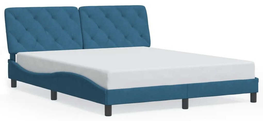 Estrutura de cama c/ luzes LED 160x200 cm veludo azul