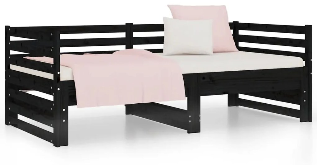 Sofá-cama de puxar 2x(80x200) cm pinho maciço preto