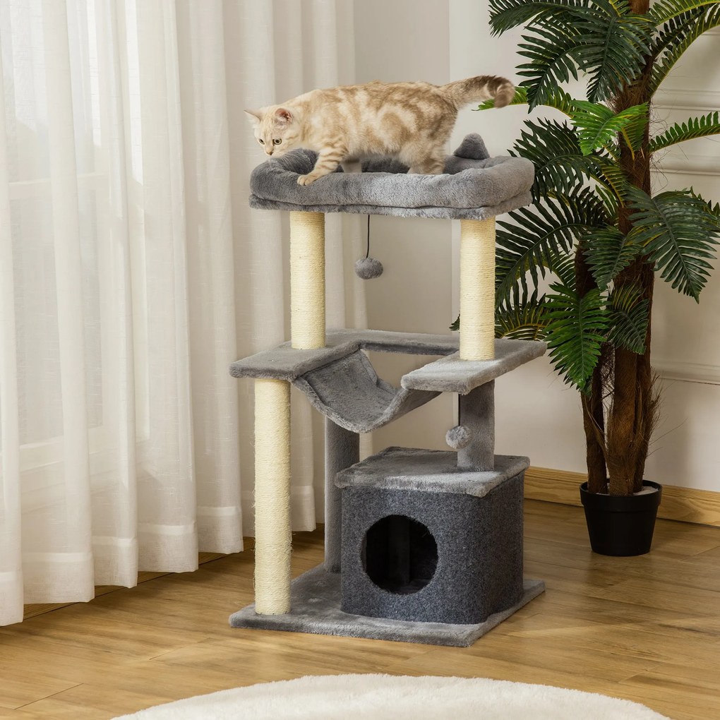 PawHut Arranhador para Gatos Altura 90 cm Torre para Gatos de 3 Níveis