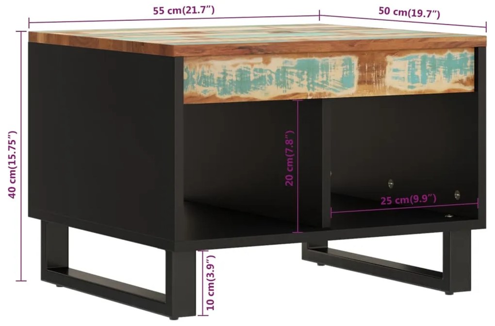 Mesa de centro 55x50x40 cm madeira recuperada maciça