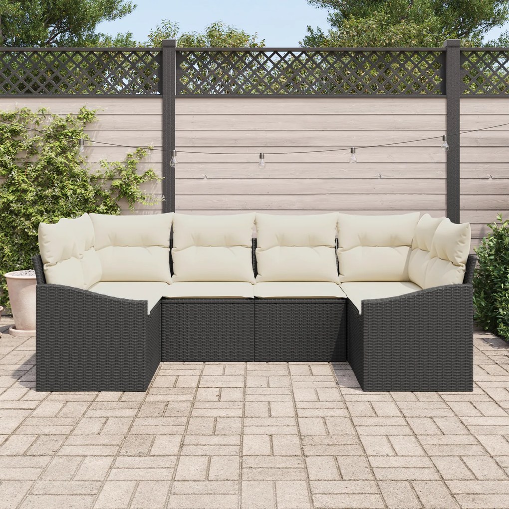 Conjunto de Sofás de Jardim de 6 Peças com Almofadas Preto Rattan Poli