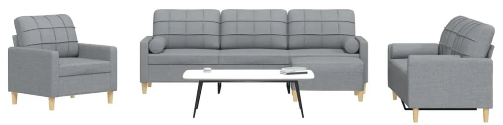 4pcs conjunto sofás c/ almofadões/apoio pés tecido cinza-claro